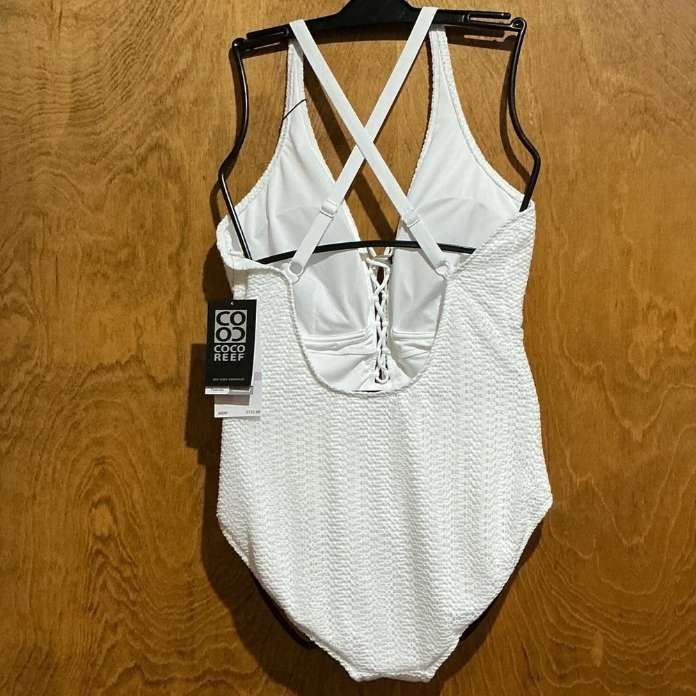 Coco Reef White Textured Lace-Up One-Piece Swimsuit - Picture 3 of 8